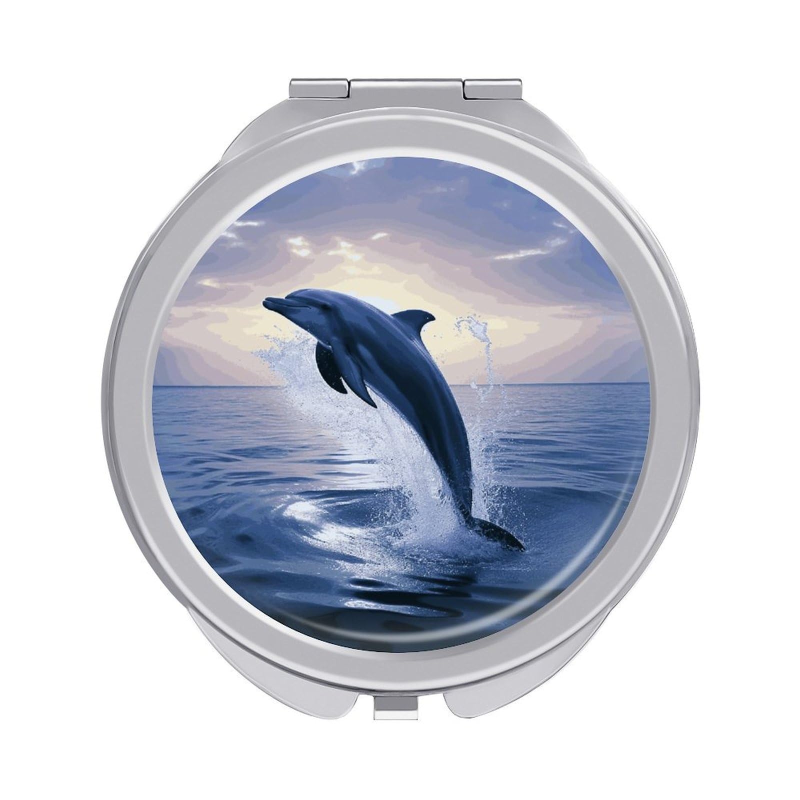 JTREHY Elegant Dolphin Makeup Mirror Silver Mirror Surface Folding Makeups Mirrors Lightweight Durable Looking Glass for Suitable Traveling Handbag and Purses
