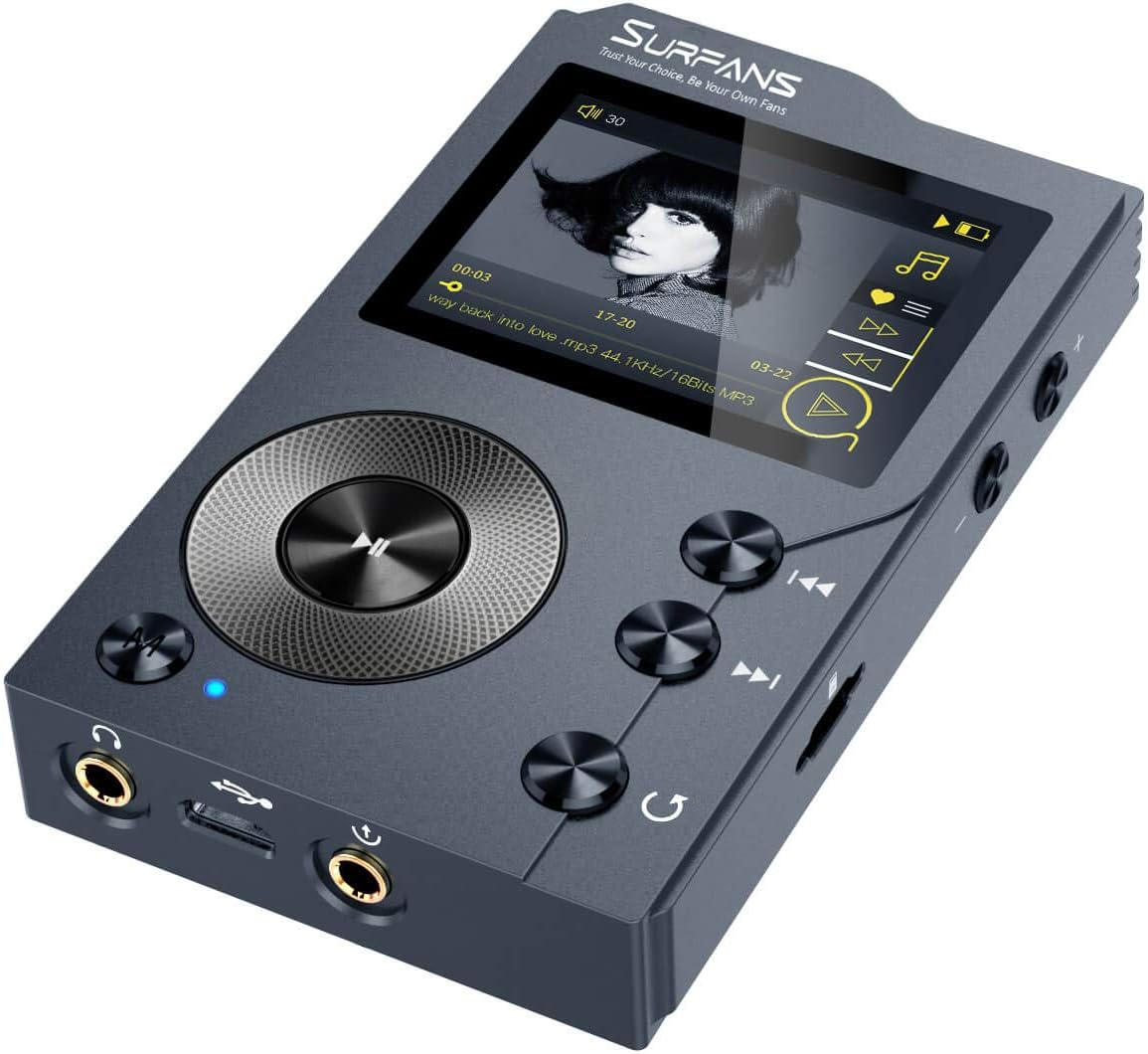 Surfans F20 HiFi MP3 Player with Bluetooth5.2, Lossless DSD High Resolution Digital Audio Music Player, High-Res Portable Audio Player with 64GB Memory Card, Support up to 512GB (F20-IN)