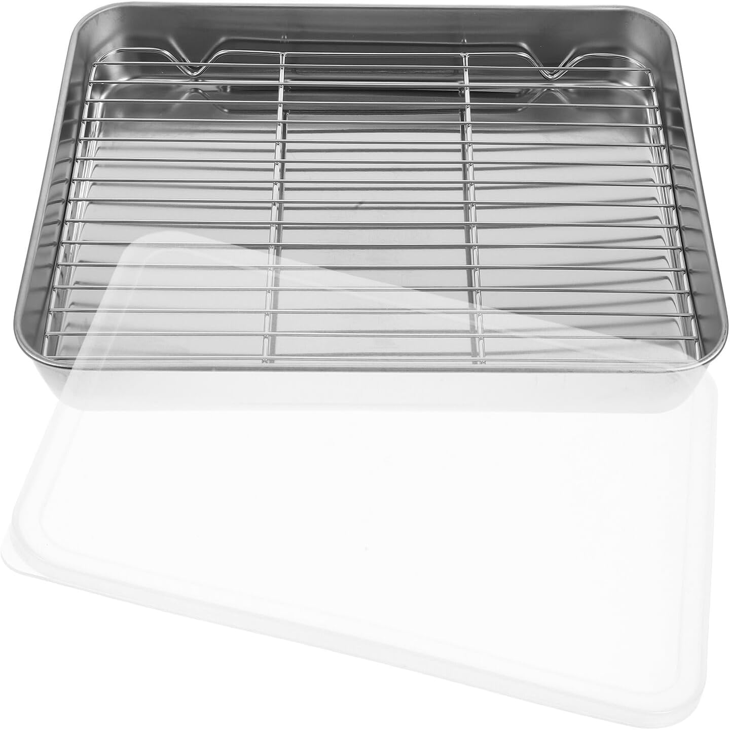 Stainless Steel Roasting Pan with Wire Rack and Lid, Rectangular Oven Tray 31X24X5Cm, Versatile Baking and Cooking Accessory for Meat and Vegetables