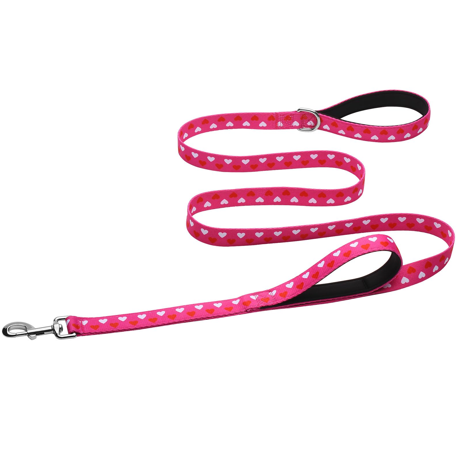 Hikiko Double Handle Dog Leash 6 Ft for Medium Large Dogs Padded Traffic Handles Lead for Walking Training (Pink Love)