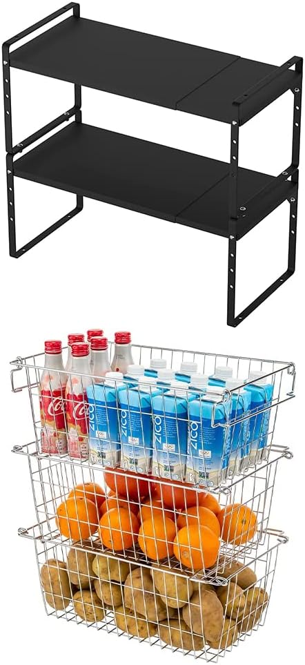 Amazon.com: SANNO Expandable Cabinet Shelf Organizer Rack, Pantry ...