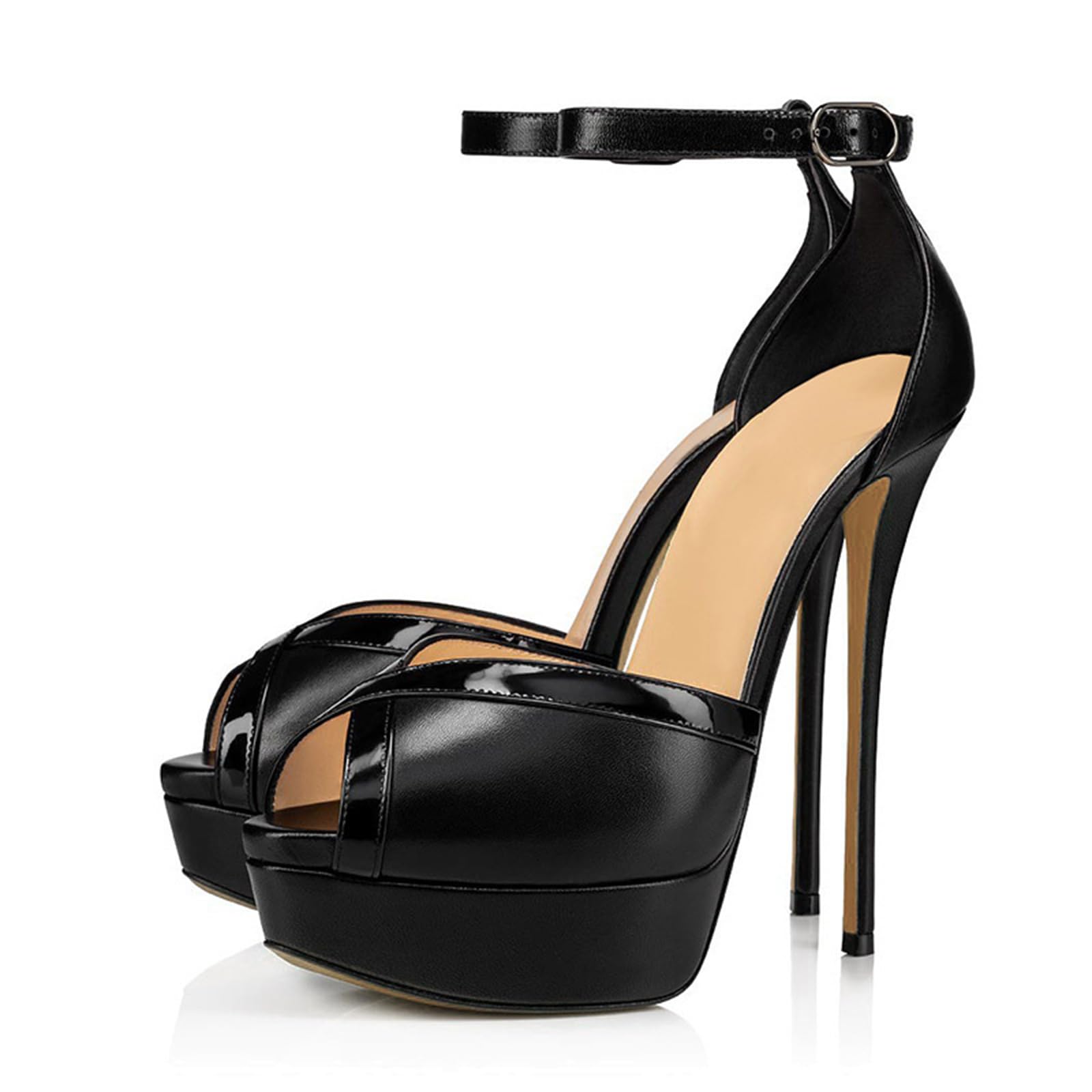 Gruesa Suela tacón de Aguja Dedo del pie Abierto de Las Mujeres Tacones Altos 16CM adecuados para el Vestido de la Boda