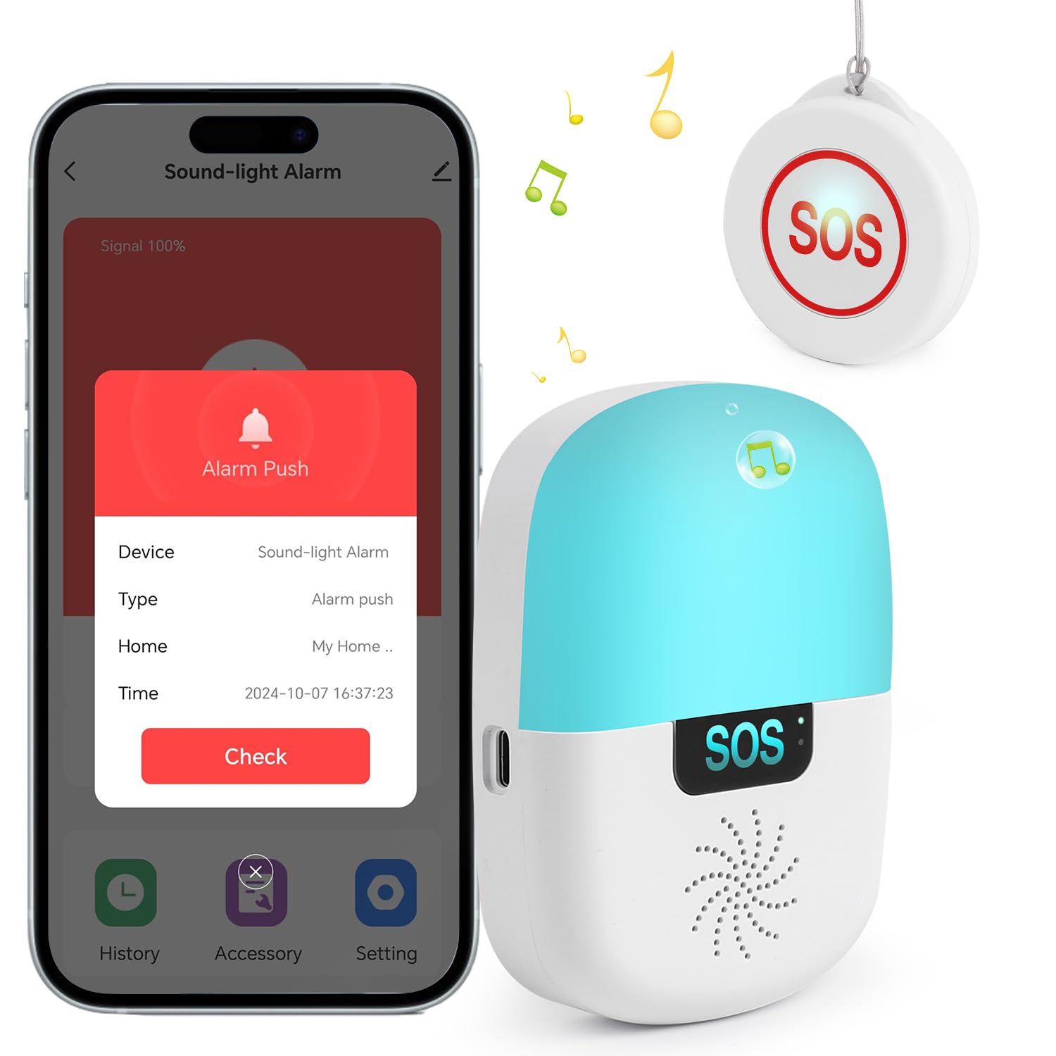 Shinmax Salvavita Anziani Cercapersone per Anziani Tuya WiFi Smart SOS Allarme Pulsante di Chiamata Wireless Emergenza per Pazienti Anziani Disabili Donne Incinte (1 Trasmettitore + 1 Ricevitori)