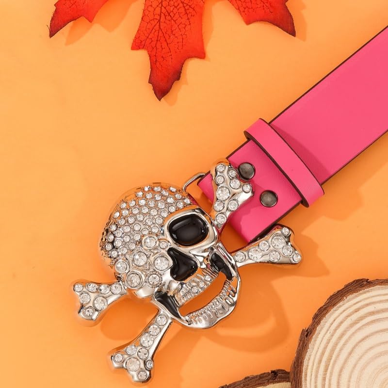 Rhinestones Skull Buckle Belt Rivet Studded Belt Punk Goth Halloween Belt for Jeans Pants Cool Rockers Costume Belts3