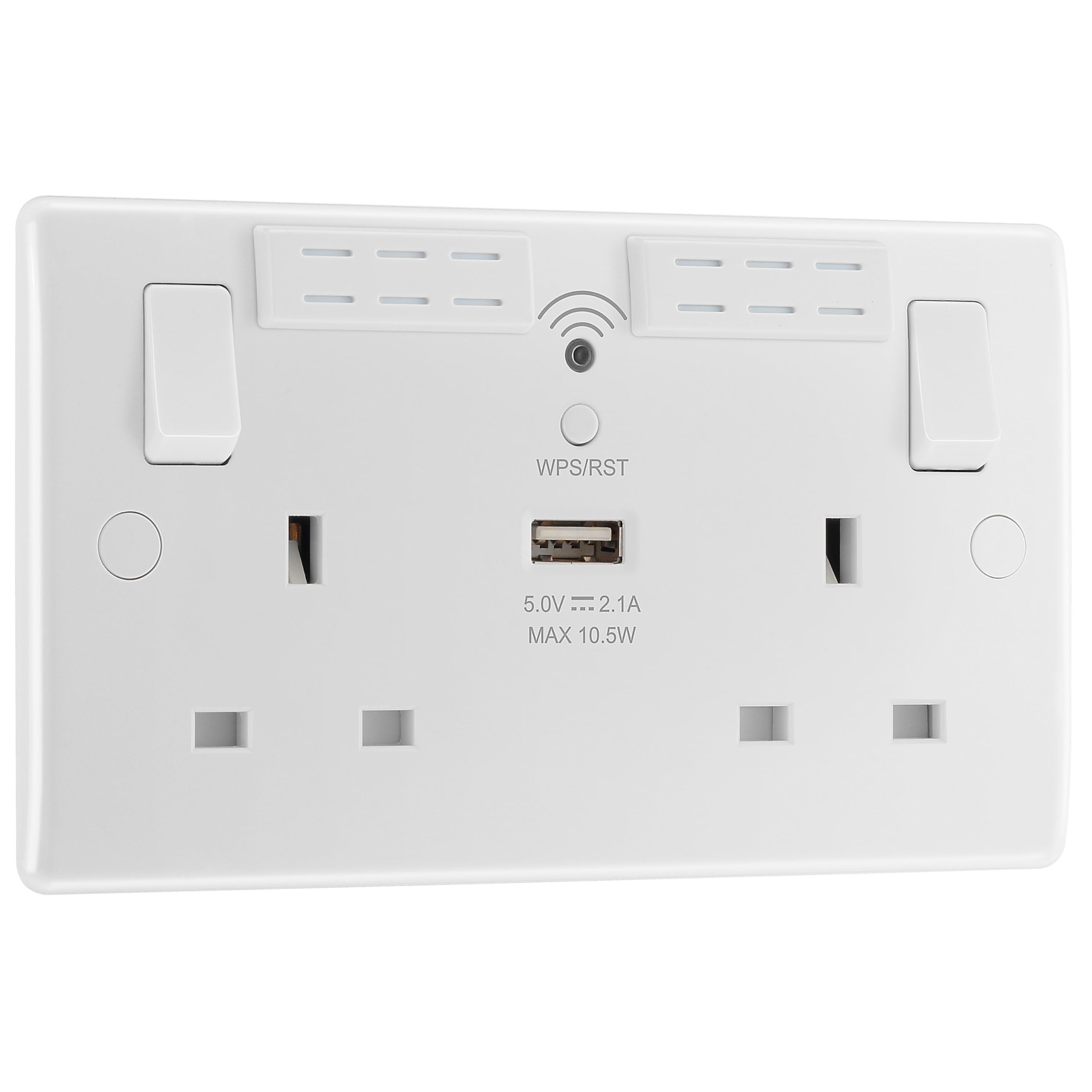 13A 2 Gang Switched Socket With Wi-Fi Extender + 1X Usb-A 2.1A Round Edge White (822Uwr-01) 5050765160858