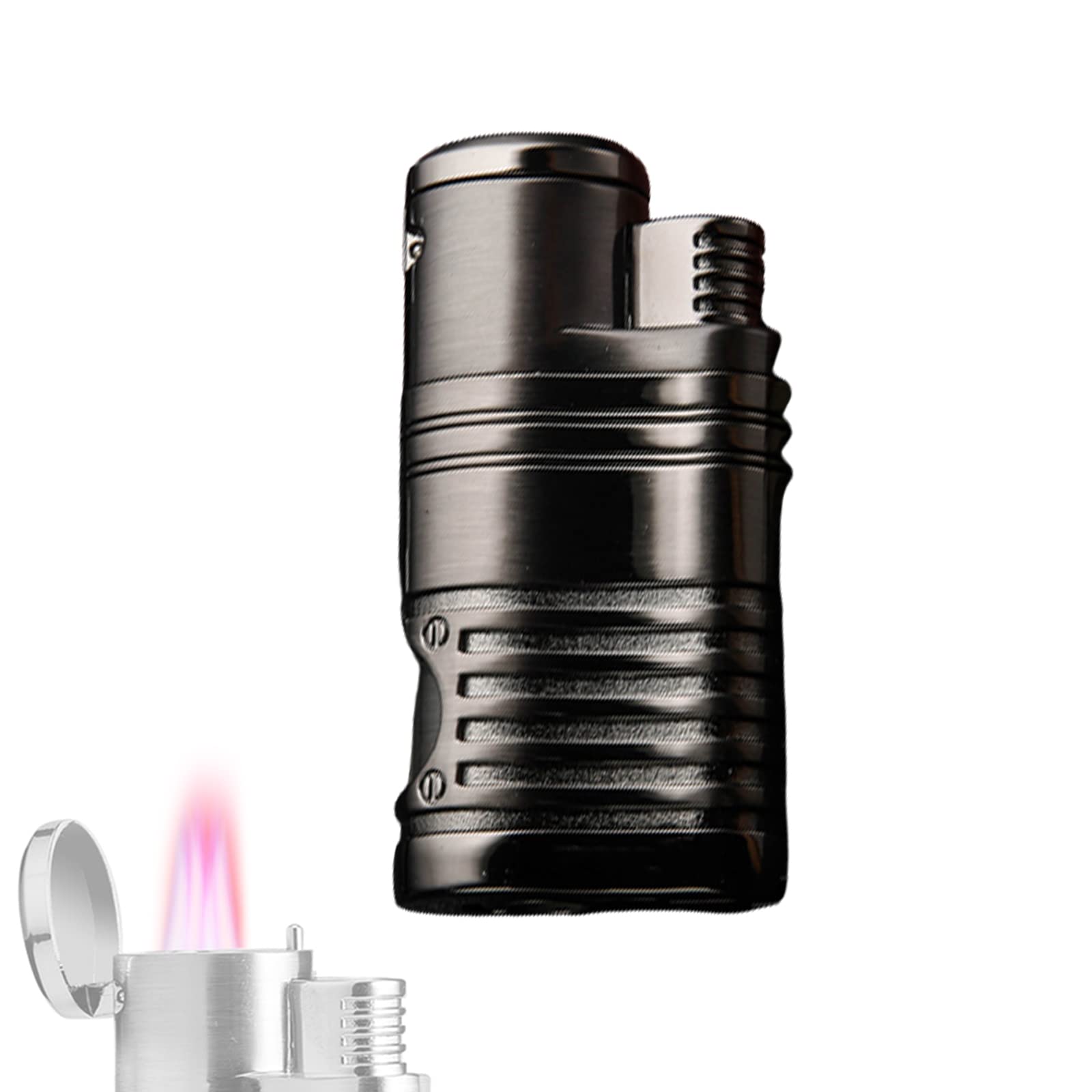 Briquet Torche en Métal Briquet Au Butane Rechargeable 4 Jet Flamme Gaz Cigarette Coupe-Vent Portable Briquet avec Poinçon Cigare Accessoires Fumeurs