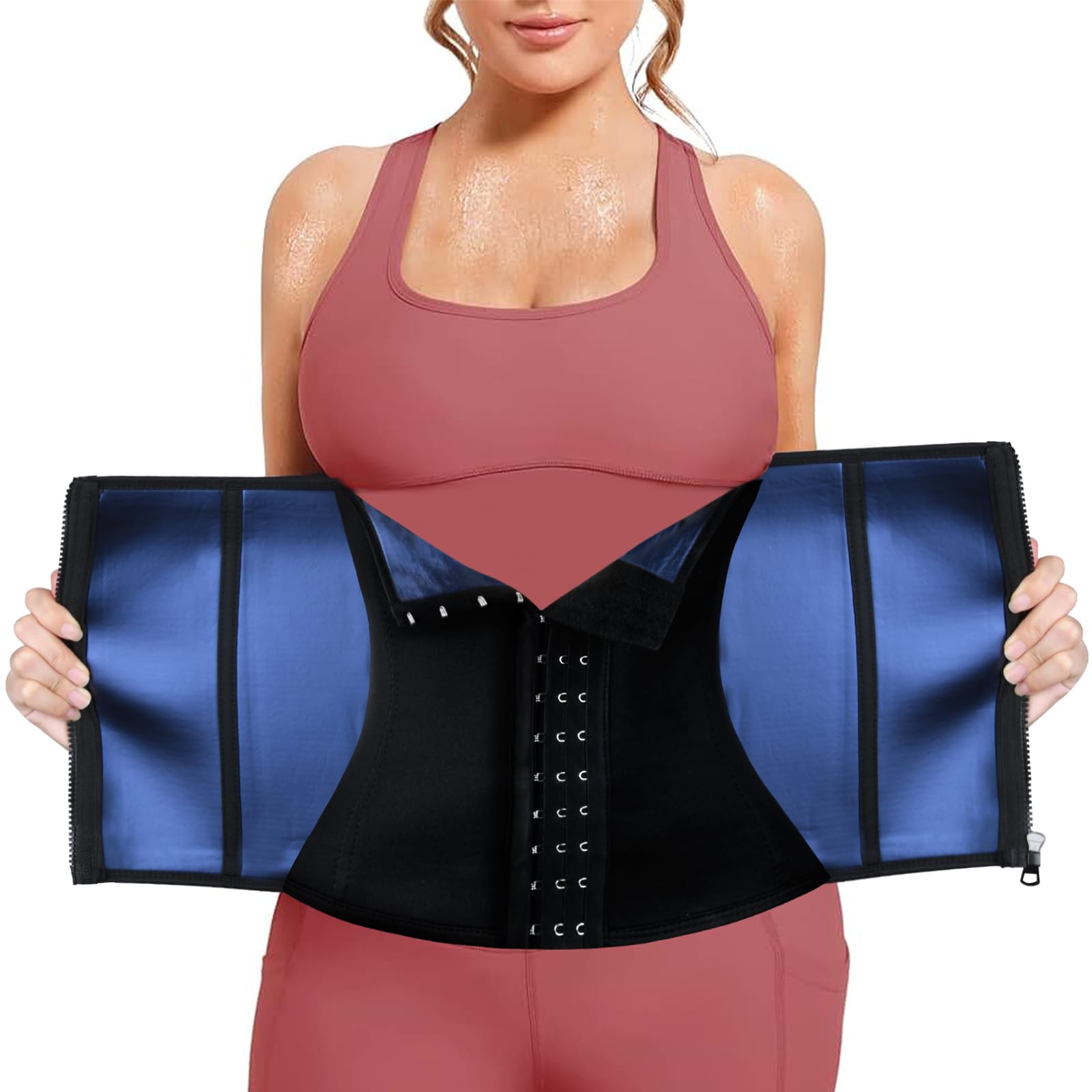 AOOWU Waist Trainer for Women Men, Adjustable Sweat Waist Trainer, Sweat Belly Band, Workout Sports Girdle, Corset Body shaper, Sauna Effect Fat Burner Exercise Belt, Back Lumbar Support Belt, L