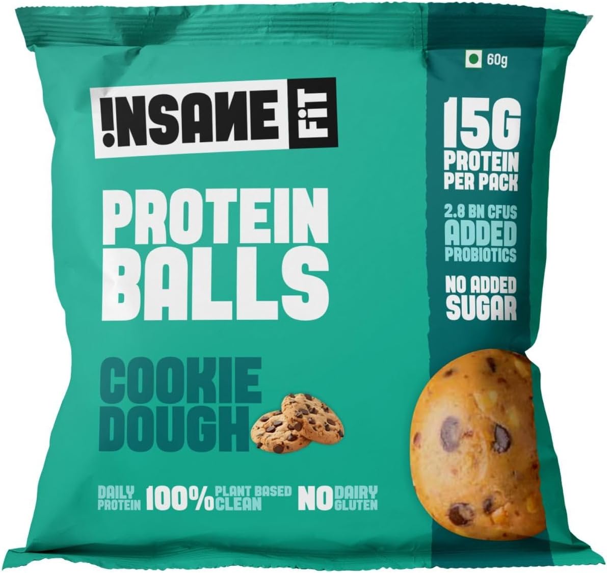 Insane Fit - PROTEIN BALLS Cookie Dough (4 x 60G) | 15G Protein | Daily Protein for Fitness, Gym, Workout, Travel, Office | Sugarfree, All Natural, Vegan, Healthy Snack for Active Lifestyle