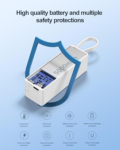 Miniatura 7 de Mini cargador portátil pequeño banco de energía de 5000 mAh con cables USB C y LT incorporados, cargador portátil ultra compacto para iPhone 15 14