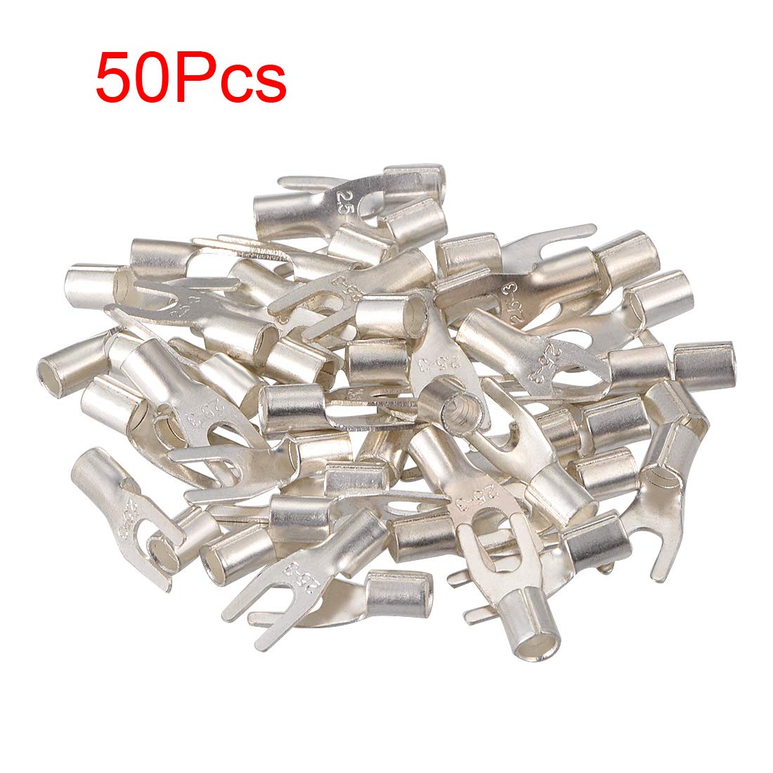 sourcingmap 50Pcs UT2.5-3 Non-Insulated U-Type Brass Crimp Terminals 2-2.5mm2 Wire Connector Silver Tone - Image 4