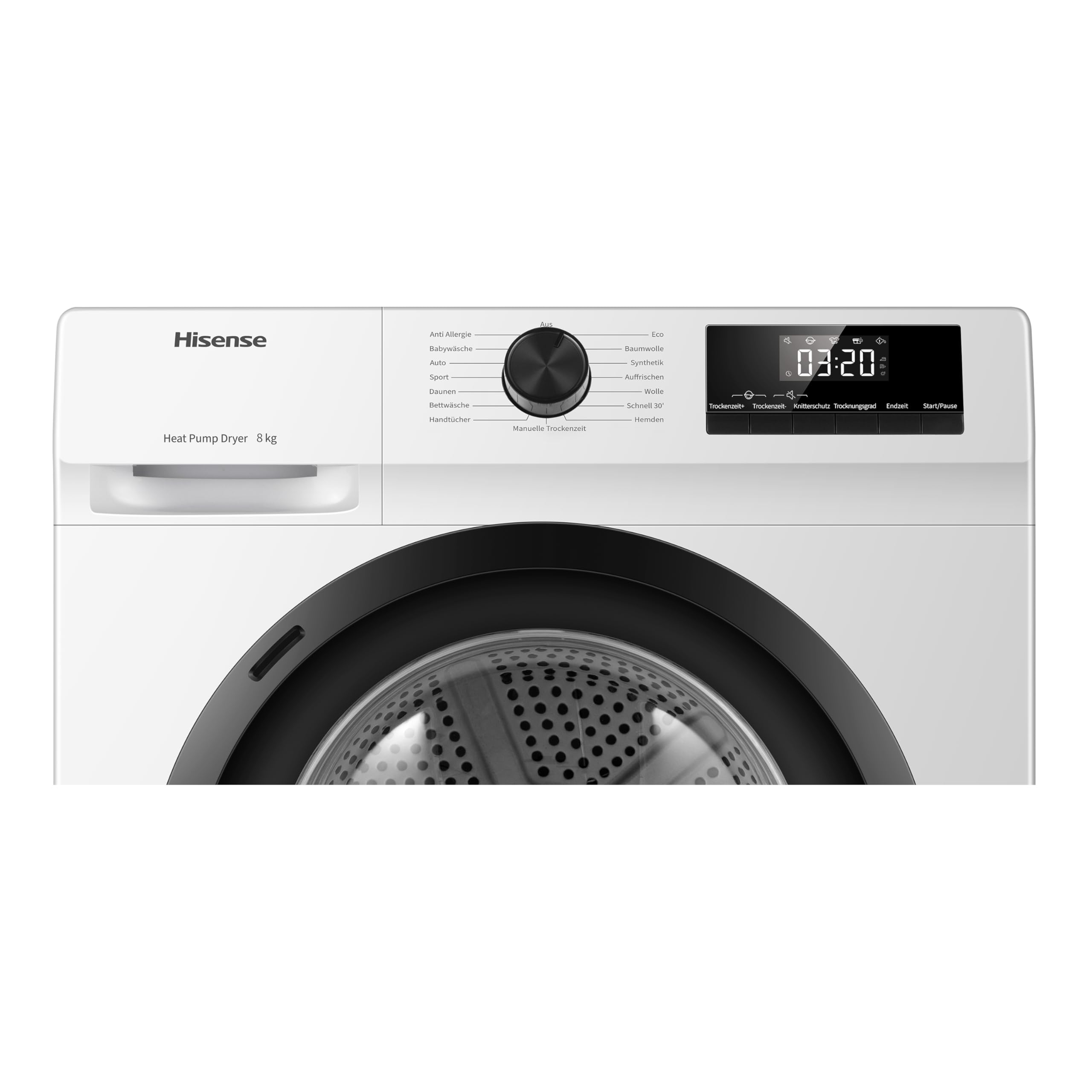 Hisense DHQE800BW2 Wäschetrockner 8KG Kondensation Wärmepumpe 15 Programme Feuchtesensor Anti Crease TwinAir Energieeffizienzklasse D Weiß
