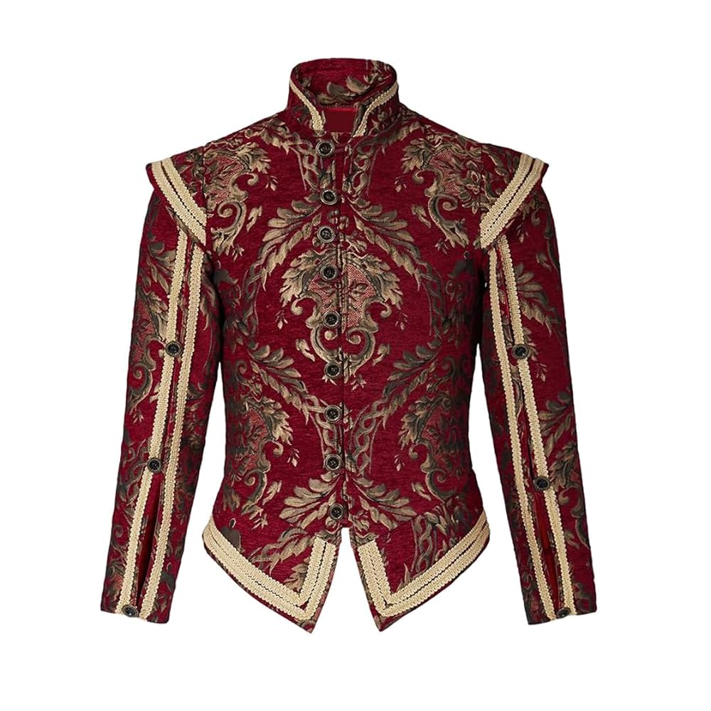 Diajosa cos Tudor Doublet Jacket Mens Elizabethan Tudor Doublet Costume Coat Tudor Prince Noble King Costume Outfit, Red, XL