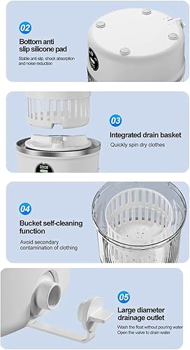 Miniatura 8 de Práctica lavadora compacta construcción de operaciones silenciosas con múltiples modos de ciclo taza de lavandería compacta para artículos delicados.