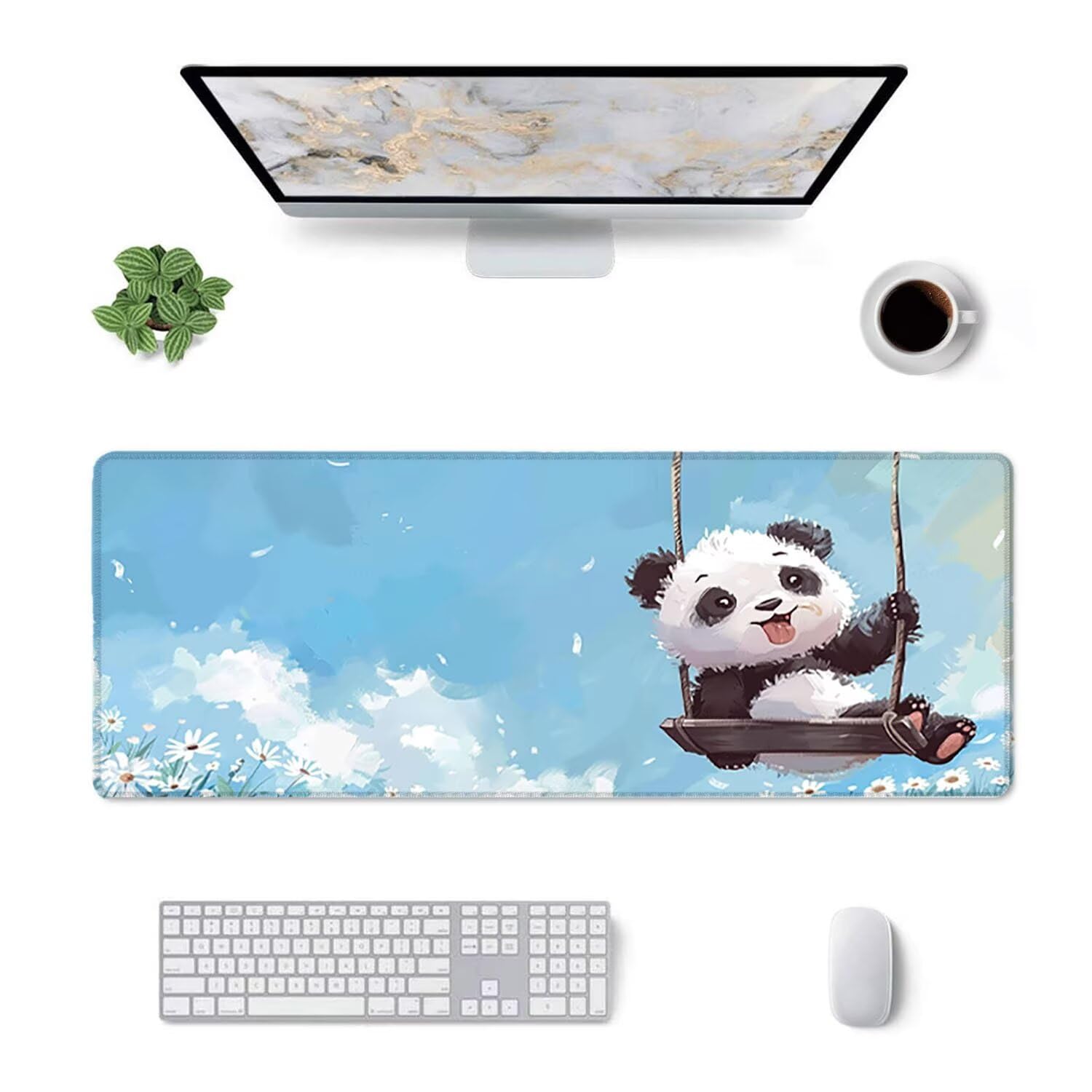 Tapis de Souris Gaming XXL (1200x600mm) - Grand Tapis Bureau Antidérapant Étanche Bords Cousus Caoutchouc Naturel pour Gamer PC Portable Bureau - Précision Vitesse Confort Balançoire Panda G-888