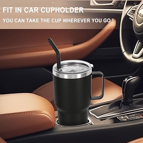 Miniatura 4 de Vaso aislado de 30 onzas con asa, de acero inoxidable, taza de café aislada de doble pared, a prueba de derrames, color negro, paquete de 1