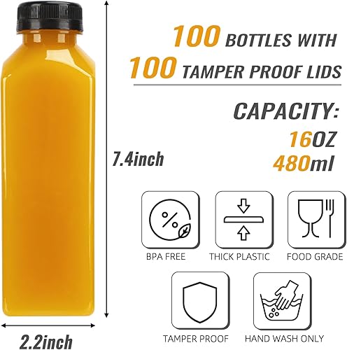 Miniatura 22 de TOMNK 100 botellas de plástico vacías de 8 onzas con tapas, recipientes reutilizables transparentes a granel para bebidas con etiqueta, embudo