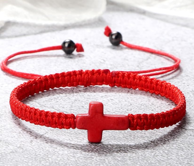 Handmade Braided Cross Bracelet for Men Women Adjustable Hand Woven Rope Red Black Bracelets Turquoise Cross Charm Religious Christian Jewelry2