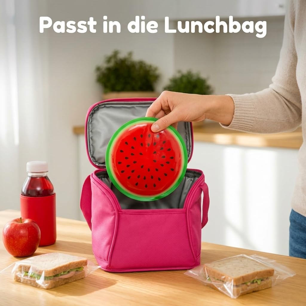 MIJOMA Set di 3 cuscinetti refrigeranti con stampa di frutta, Ø 16 cm, perfetti per l'estate, barbecue, picnic e bomboniere, plastica alimentare