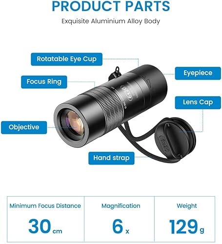 Miniatura 5 de MXIAOXIA Definition 6X20 Lente óptica monocular BAK4 Prisma Monóculo compacto Potente telescopio de bolsillo para viajes de camping