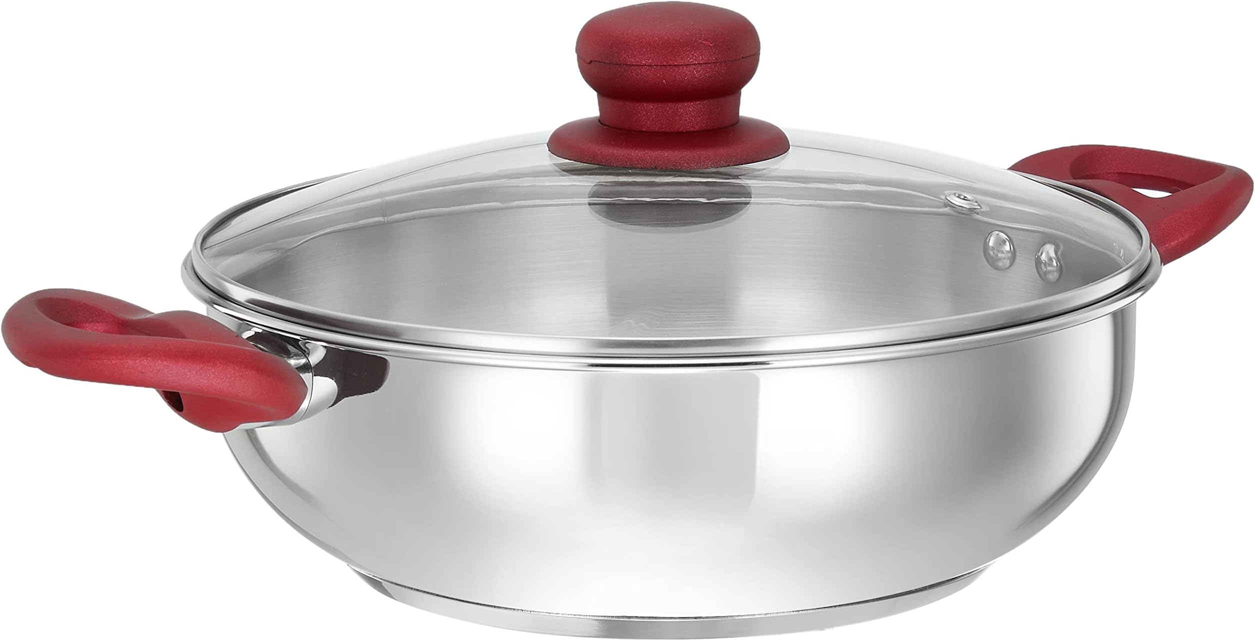 Amazon Brand - Solimo Stainless Steel Heavy Bottom Kadai with Glass lid | Three Layer Impact Forged Bottom for Durability | Premium Look with Soft Touch Handles and Knob, 24 cm|Induction and Gas Stove Compatible
