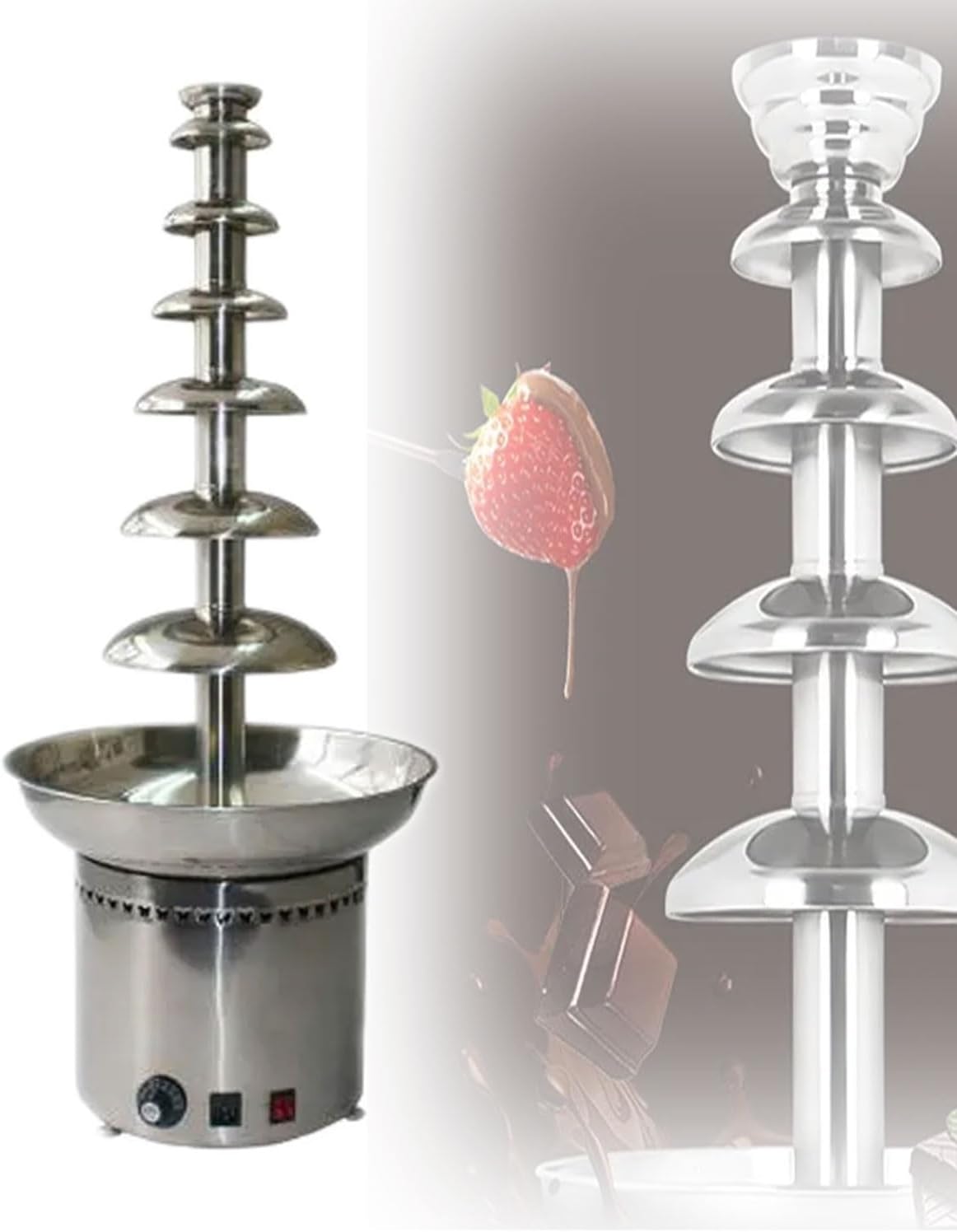 7 Tier Commercial Chocolate Fountain, 0-150℃ Adjustable Electric Chocolate Melting Tower, 400W Chocolate Fondue Maker, 22 Pound Capacity, for Party, Banquet