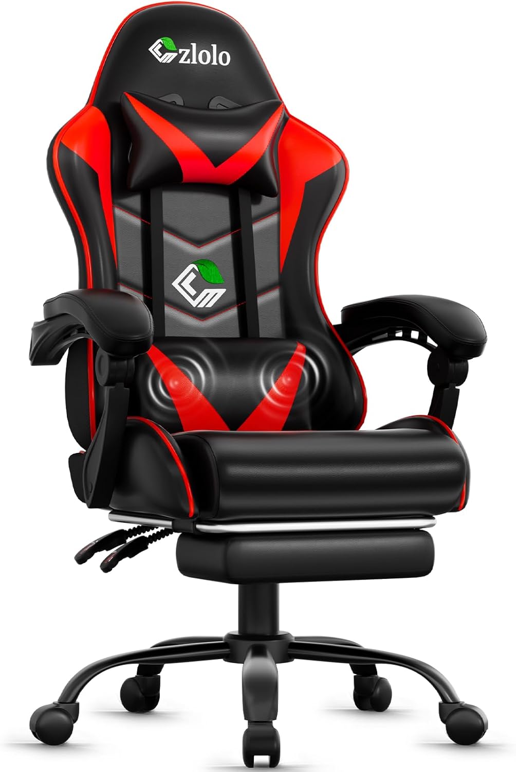 Czlolo Gaming Chair, Computer Chair with Footrest, Racing Style Video Game Chair with Masaager Lumbar Support and Headrest, 90°-135° Recline, Linkage Armrests, Gamer Chair for Adults and Kids (Red)