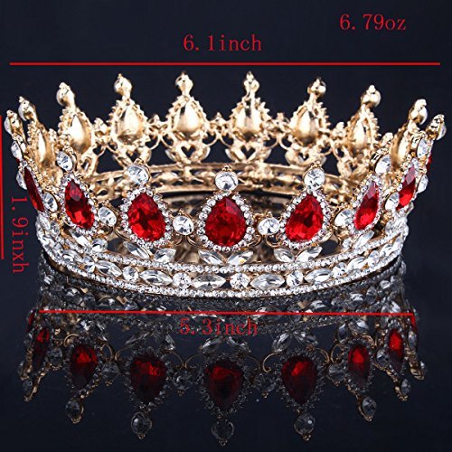 Ulike2 King/queen Crown Red Ruby Stone Sapphire Tiaras Gold/silver Plated Hair Jewelry (1#)