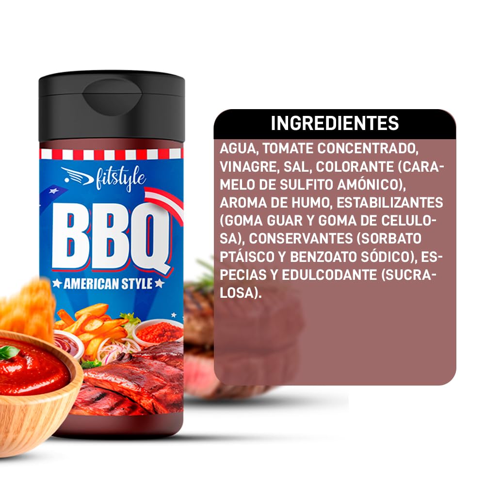 Salsa Barbacoa 0% FITstyle 280ml Sin azúcar Sin grasa Textura espesa Sabor intenso