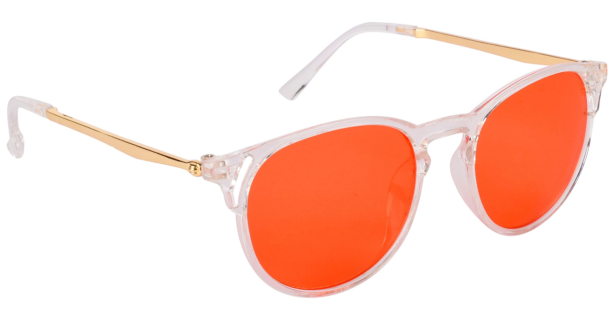nuvew UV Protected Round Unisex Sunglasses - (Orange Lens | Clear-Gold Frame | Medium Size | NW-25252-29)-picture-50