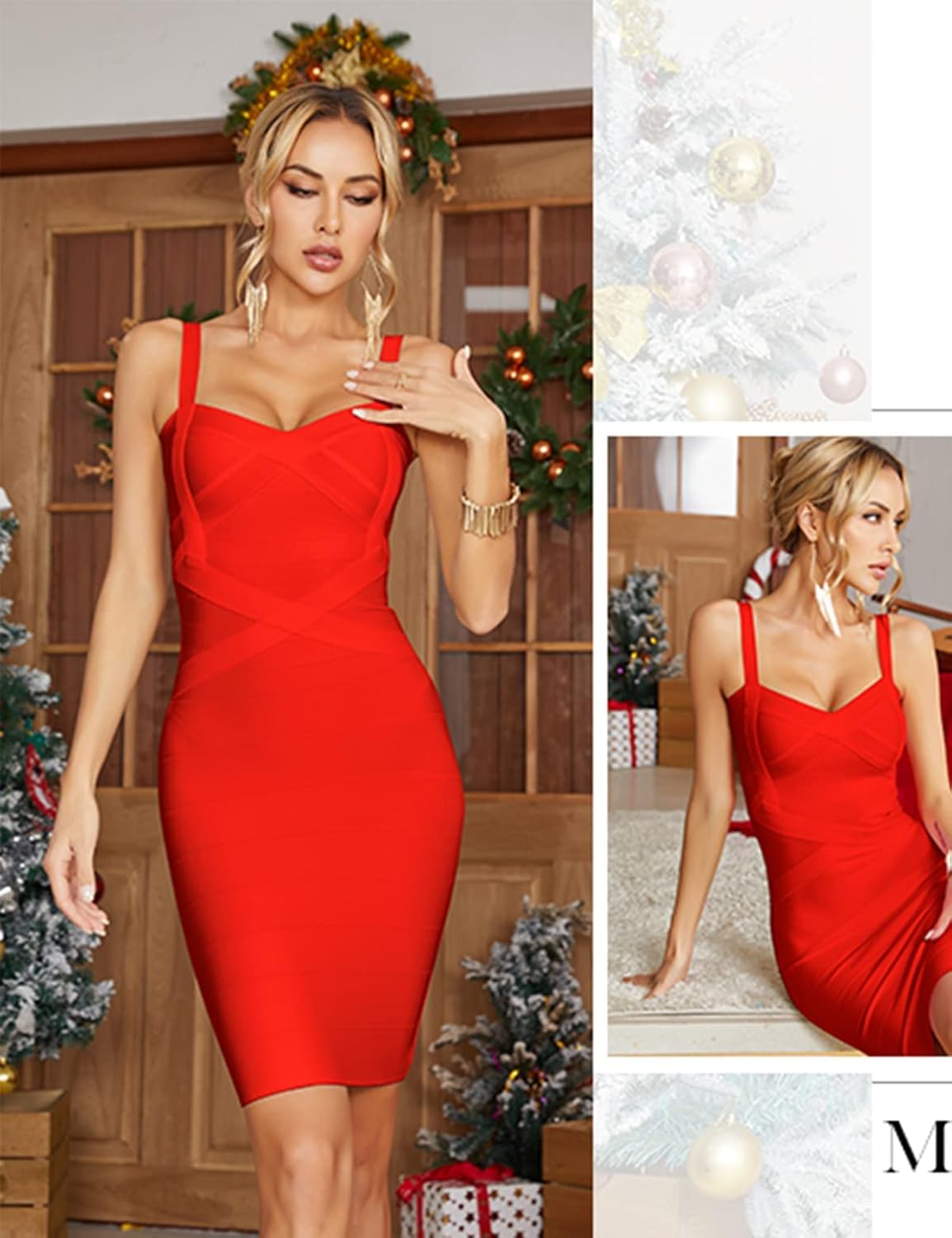 meilun Women's Celebrity Bandage Bodycon Dress Strap Party Pencil Dress - Image 5