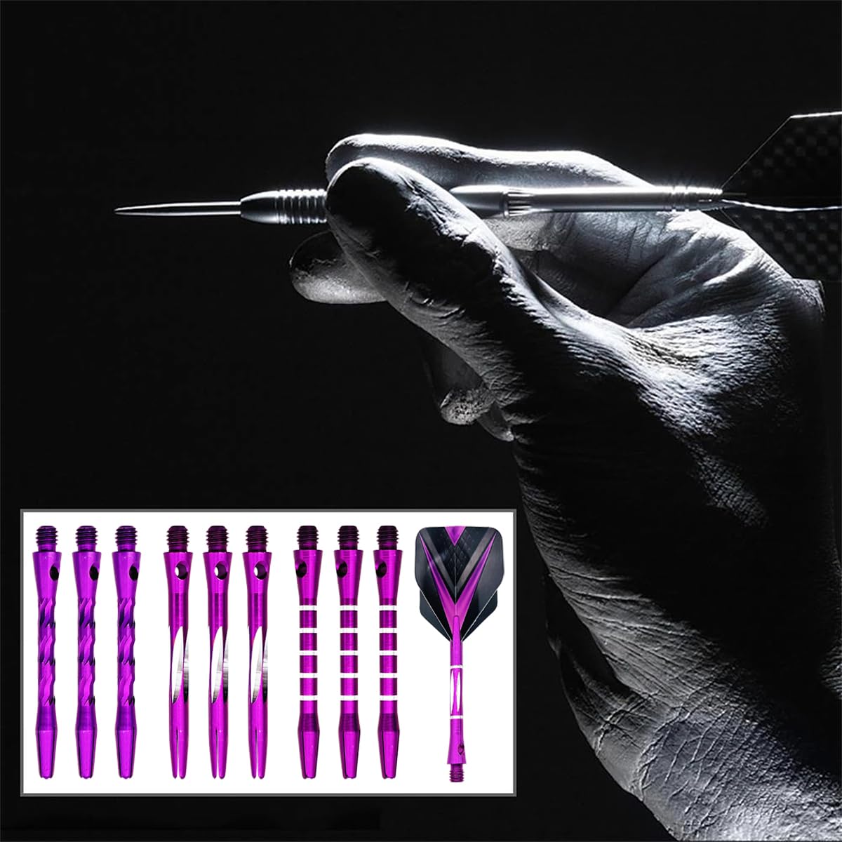 JpGdn 36Pcs Darts Shafts Metal and Flights Set in Purple Color Aluminum Dart Stems Darts Throwing Accessories for Dart Games - Image 3