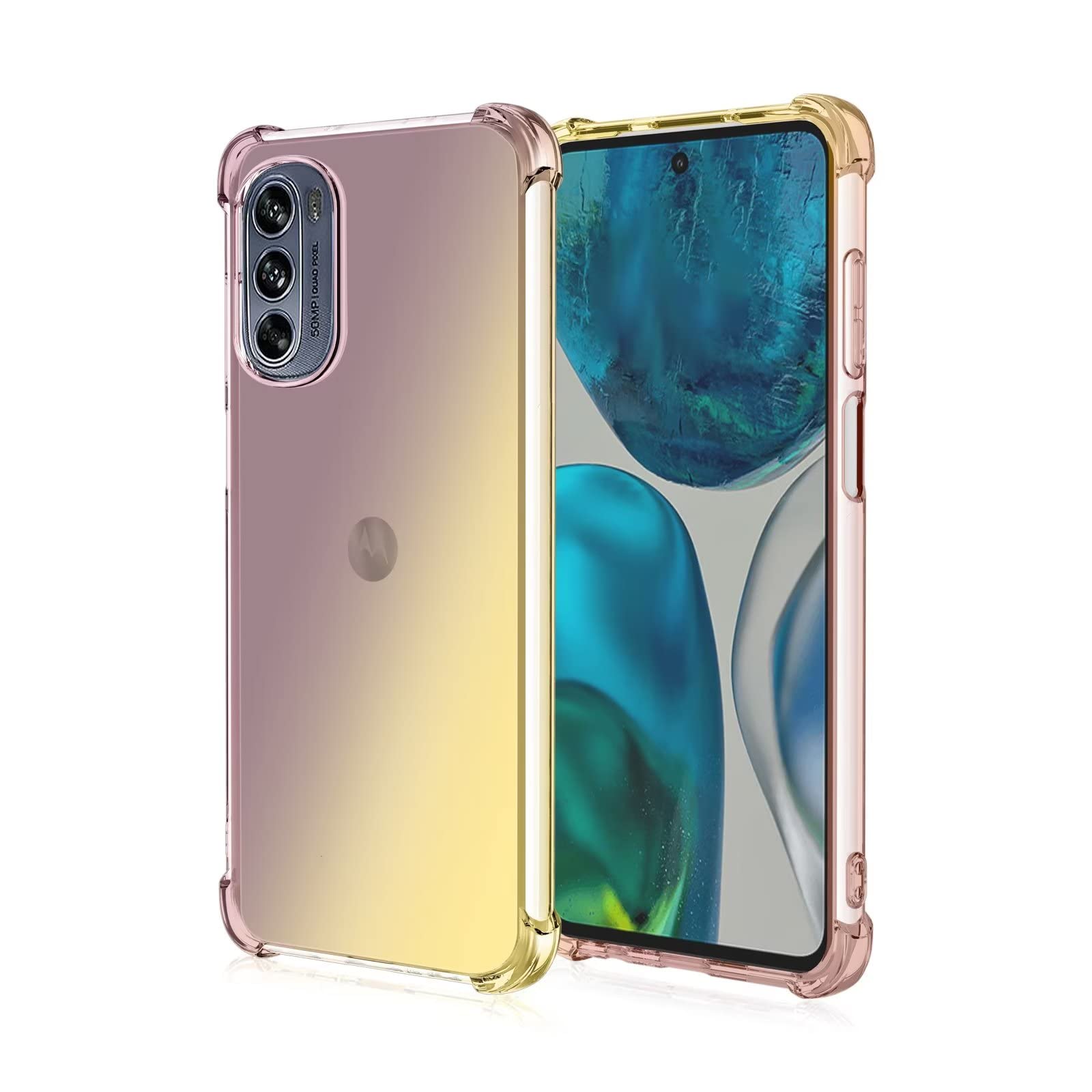 XINYEXIN Cover Trasparente Per Motorola Moto G62 - Custodia Antiurto Con Bordo Colorato Viola, TPU+PC, Supporto Ricarica Wireless