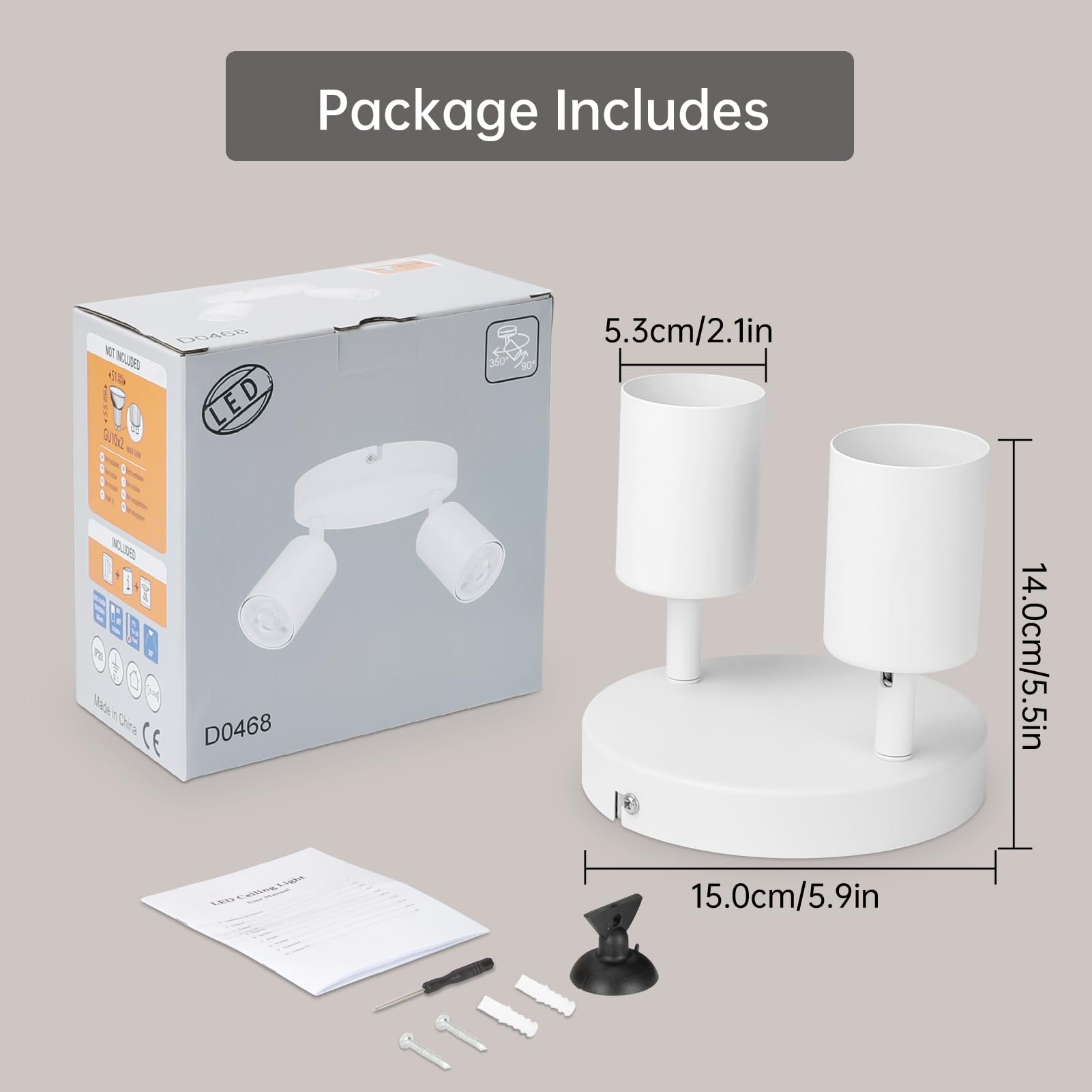 Ketom GU10 Faretti da Soffitto Orientabili, Faretti LED da Soffitto Bianco, Lampada da Soffitto 2 Luci Rotonda, Moderna Faretto da Parete Interno per Barra, Cameretta, Cucina, Senza Lampadina