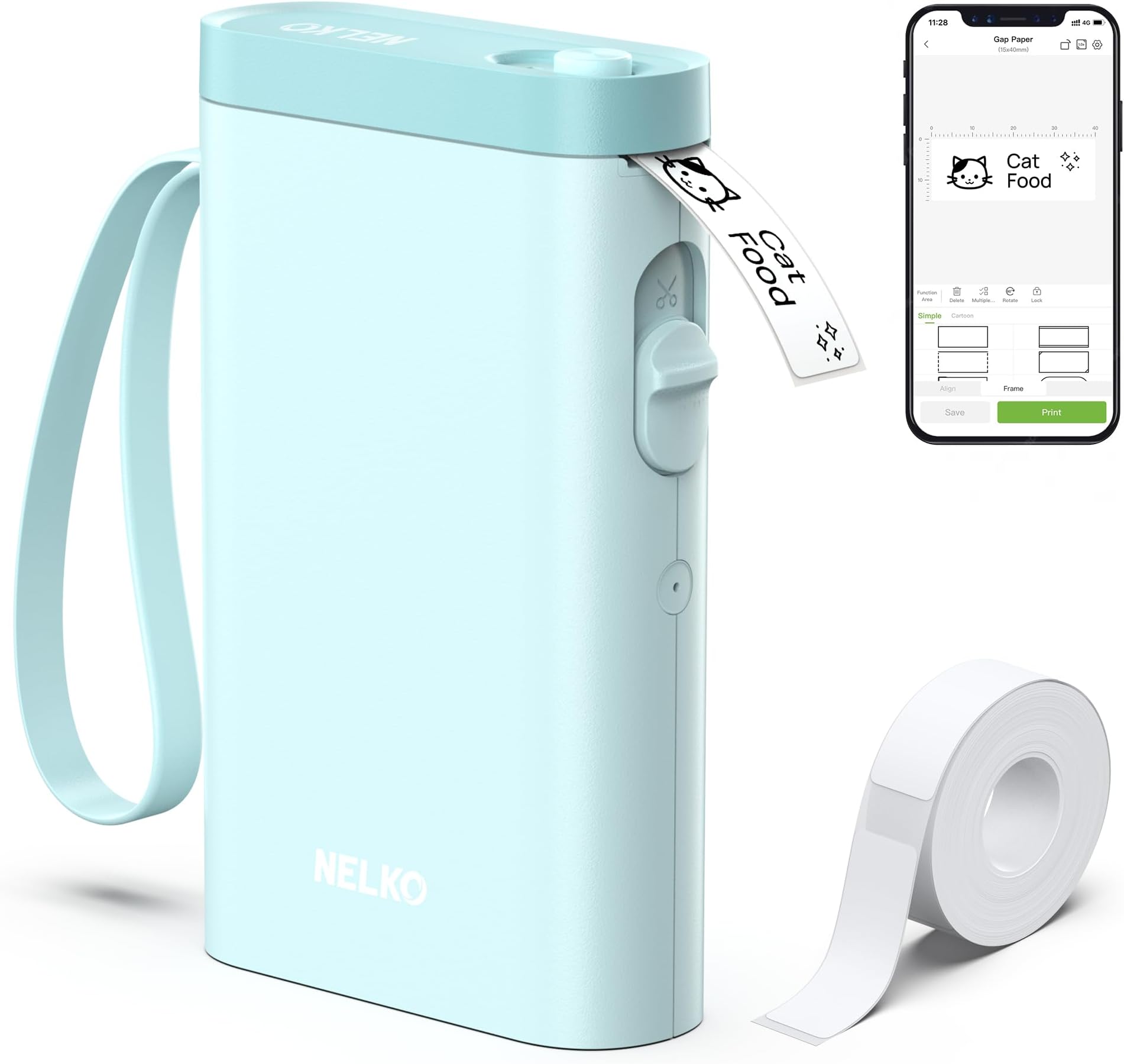Nelko Label Maker Machine with Tape, P21 Bluetooth Label Printer, Wireless Mini Label Makers with Multiple Templates for Organizing Office Home, Cyan