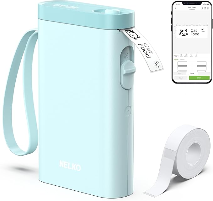Nelko Label Maker Machine with Tape, P21 Bluetooth Label Printer, Wireless Mini Label Makers with Multiple Templates for School Office Home, Cyan