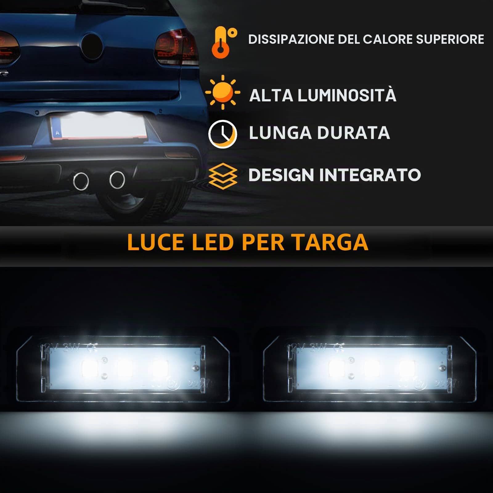 POPMOTORZ Led Targa Luce Targa Lampada Ad Alta Potenza 5050 SMD 12V non polare per Golf 4 5 6 7/Lupo/Scirocco/Polo 9N 6R/Passat CC 3c B6 Berlina