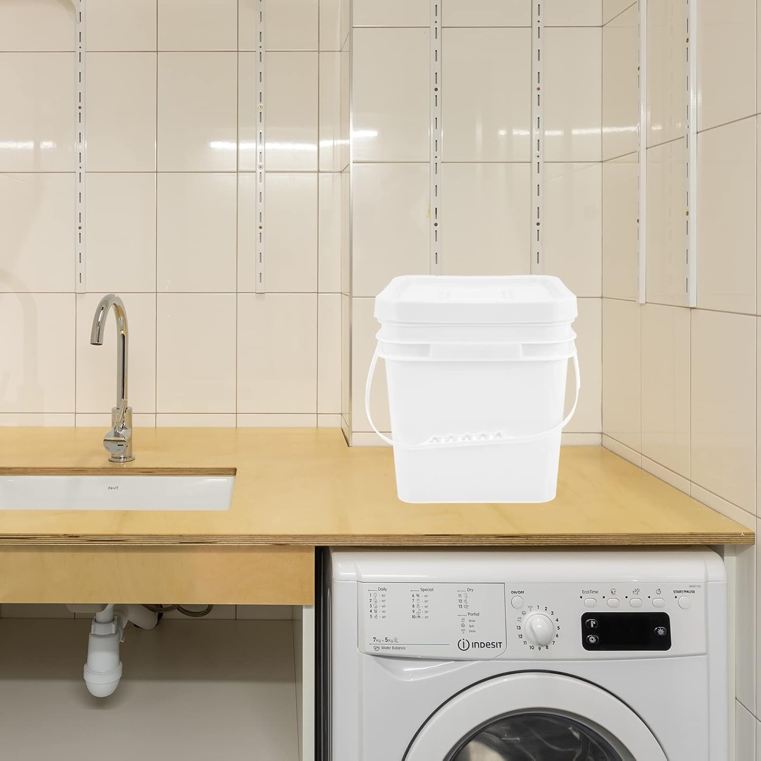LUOZZY 10L Laundry Detergent Container with Lids Refillable Powder Bucket Resuable Storage Bucket, White