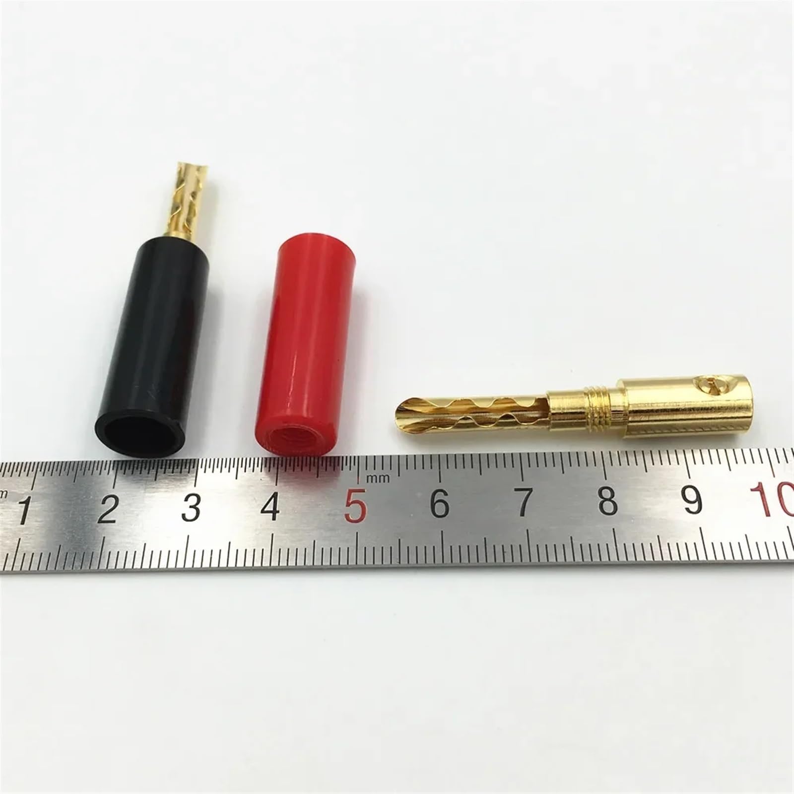 Lot de 20 fiches Bananes mâles plaquées Or de 4 mm for Haut-Parleur, connecteur de Tube de Fil Audio Silencieux, câble à vis et Fil(Red)