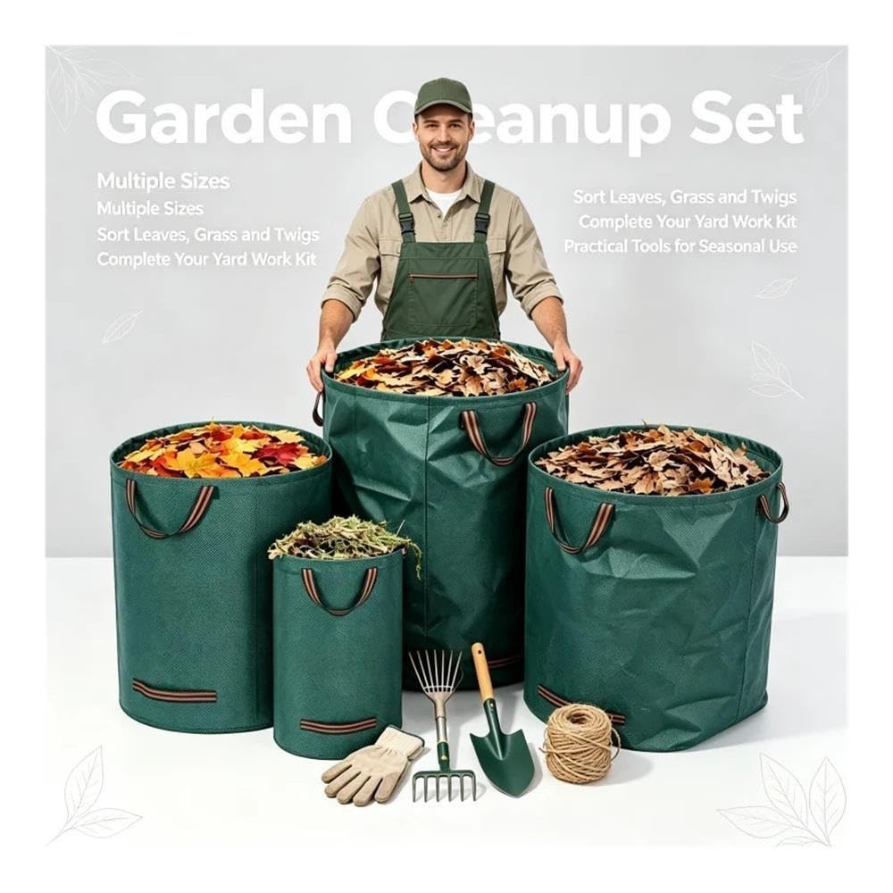 Borsa for foglie da giardino pieghevole riutilizzabile, sacco da prato Oxford impermeabile(Green500L)