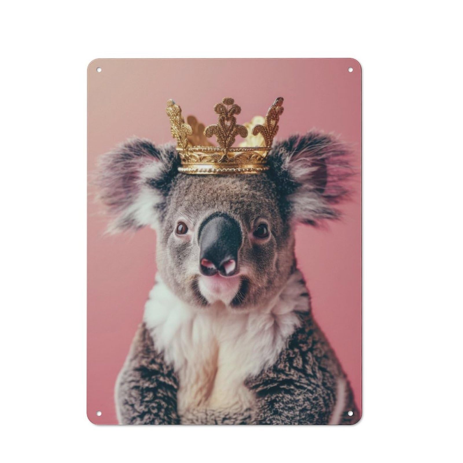 Junmoney Koala King Pastel Crown Rustic Metal Sign 40X30cm For Guest Room Or Hallway, Suited To Hallway Wall Decor Fans