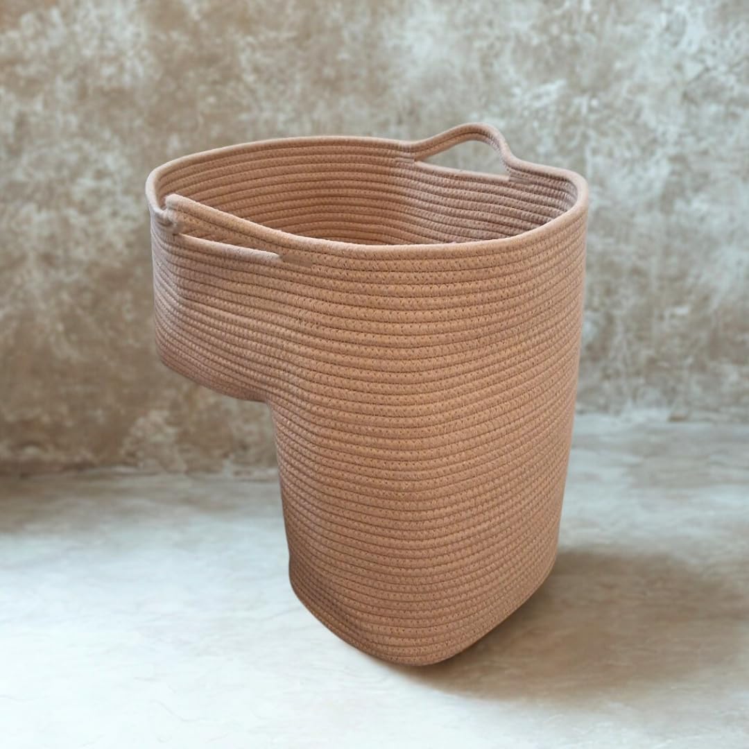 Panier d'escalier en coton solide beige - Pour plus d'ordre dans la maison - Panier à marches, sac d'escalier, forme de L, beige