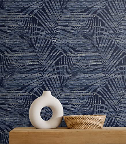 Image of Tommy Bahama Shadow Palm Peel and Stick Wallpaper, (Indigo Blue)