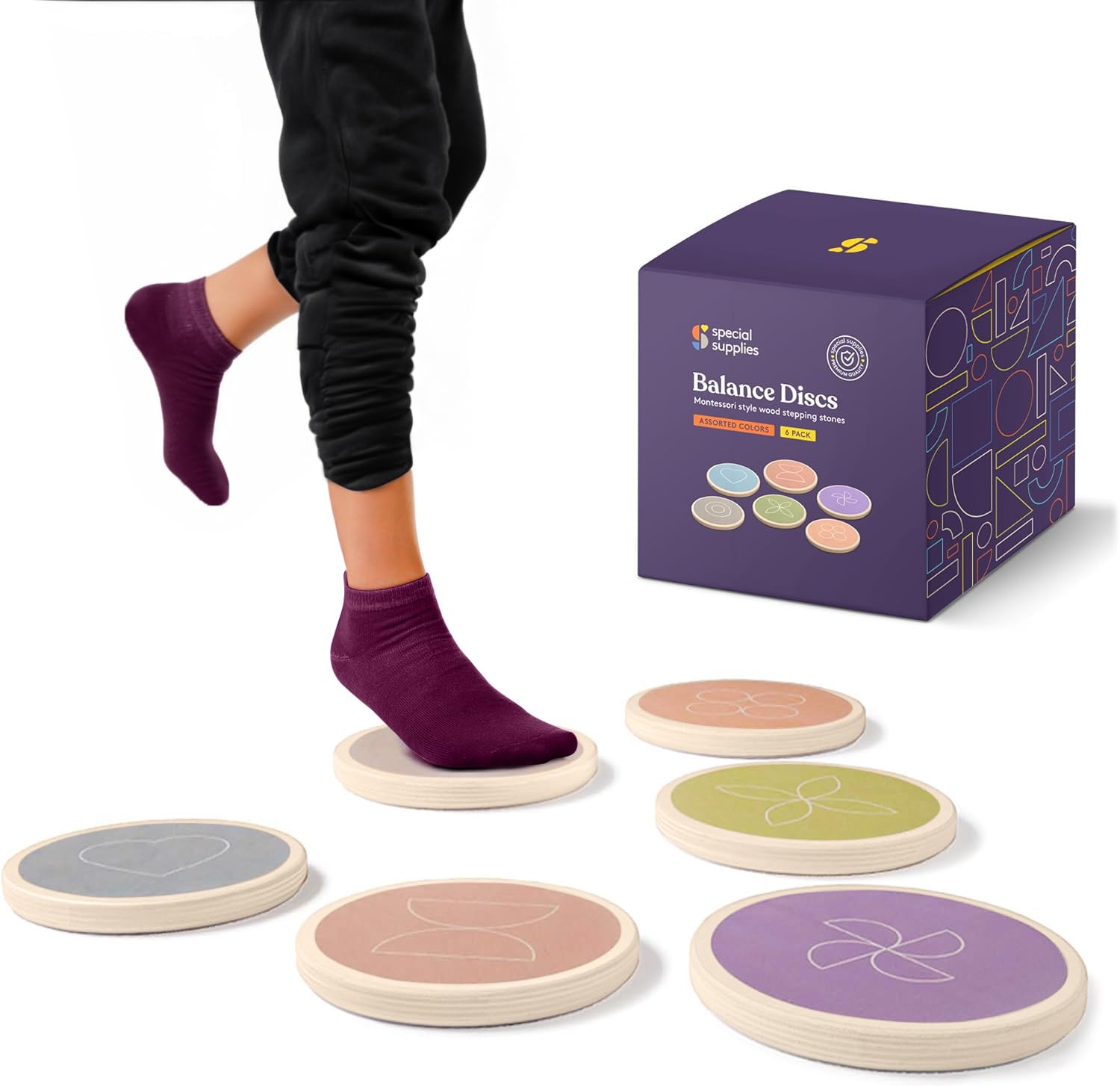 Special Supplies Balance Stepping Stones for Kids, 6 Pc. Set, Sensory Early Learning Montessori Toys, Obstacle Course for Balance and Coordination, Non-Slip game for kids