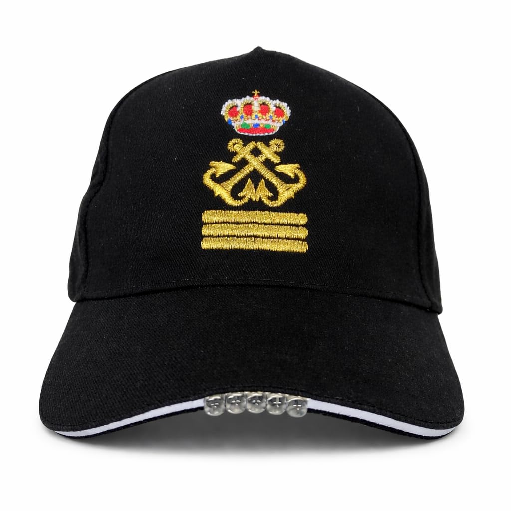 Gorra luz led Negra Capitán de Yate, Patrón de Yate o Patrón Embarcación Recreo.