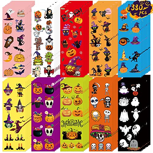 Febsnow 120 Sheets Halloween Stickers For Kids, Assorted Holiday Stickers Over 1380Pcs For Boys Girls Gifts Halloween Party Favors Vinyl Waterproof Halloween Scrapbook Stickers Pumpkin Bat Witch Spider Cute Stickers For Halloween Decorations (10 Designs) #TOP4