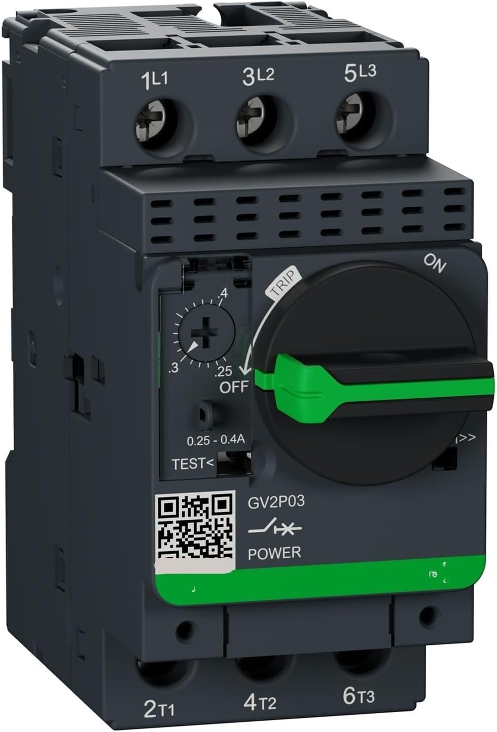 GV2-P03 GV2P03 Motor Circuit Breaker, GV2, 3P, 0.25-0.4 A, Thermal Magnetic, Screw clamp terminals