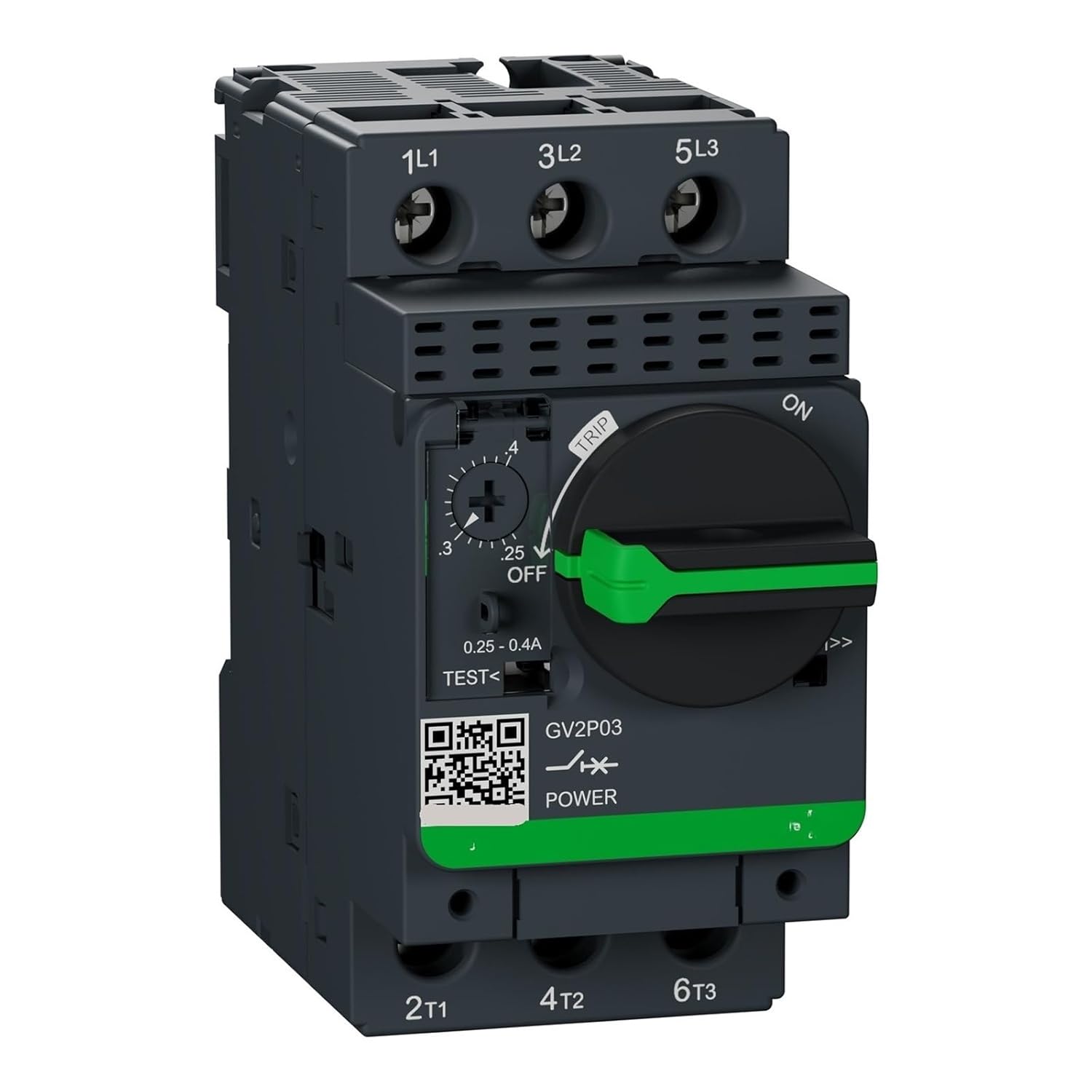 GV2-P03 GV2P03 Motor Circuit Breaker, GV2, 3P, 0.25-0.4 A, Thermal Magnetic, Screw clamp terminals