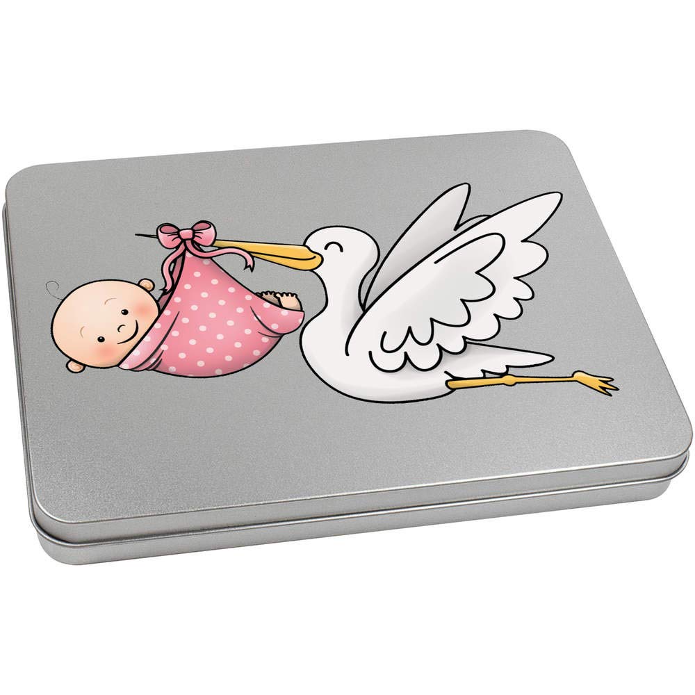 Azeeda 220mm 'New Baby Girl' Metal Hinged Tin/Storage Box (TT00122281)