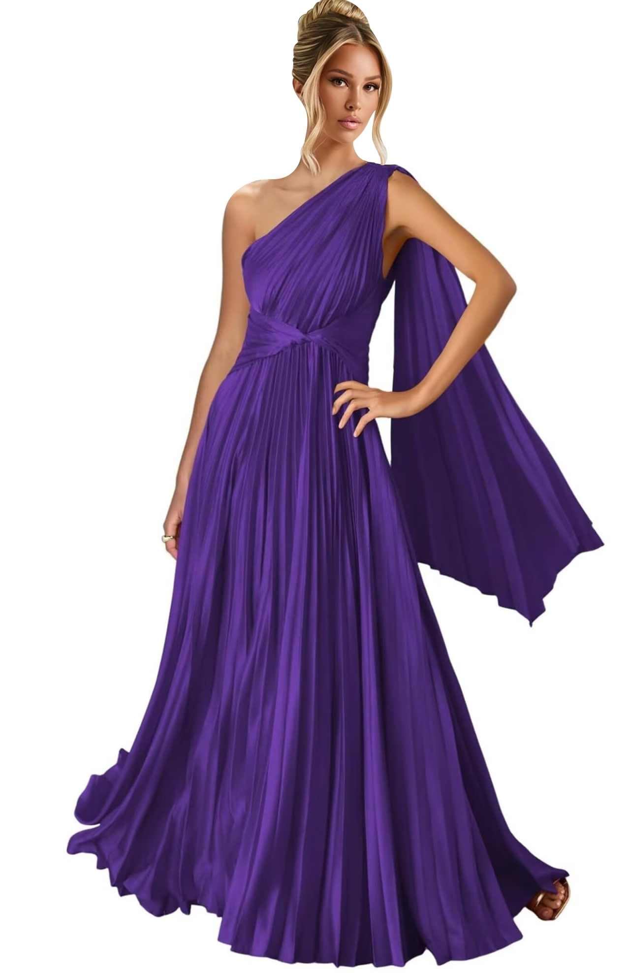 One Shoulder Bridesmaid Dresses for Women Satin Pleated Long A Line Prom Formal Evening Dress
