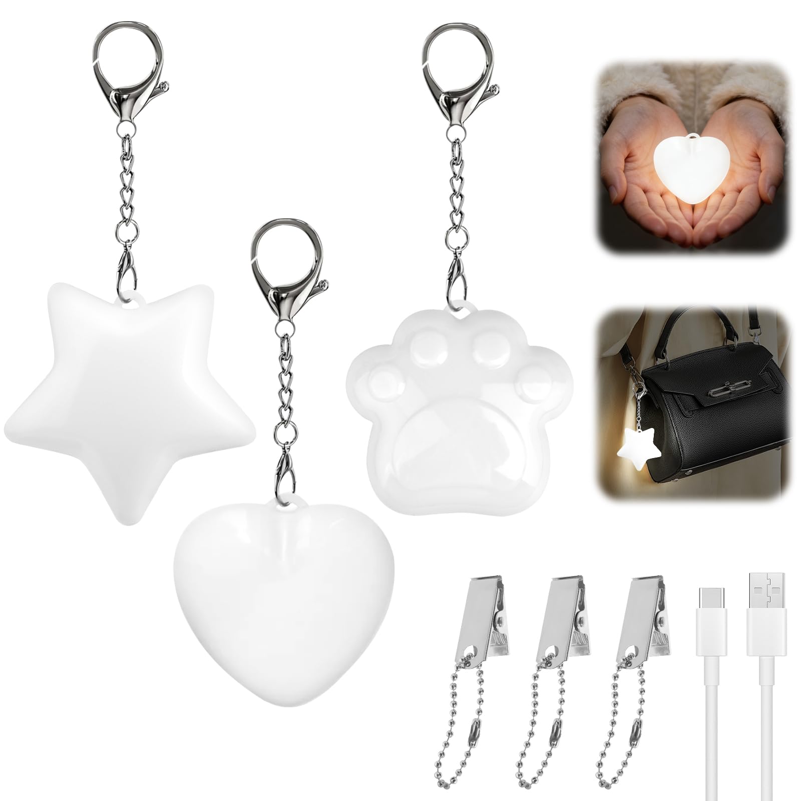 Purse Light Handbag Light, 3Pcs Love Wallet Tote Bag Touch Sensing Lights, Rechargeable LED Night Light for Purse Keychain Accessories, Valentines Day Gifts for Her Women Girls Mother Friends